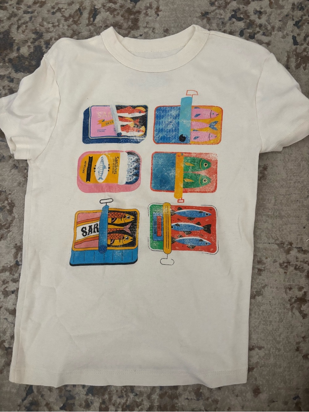 Kids White Graphic T-Shirt with Colorful Tin Can Print